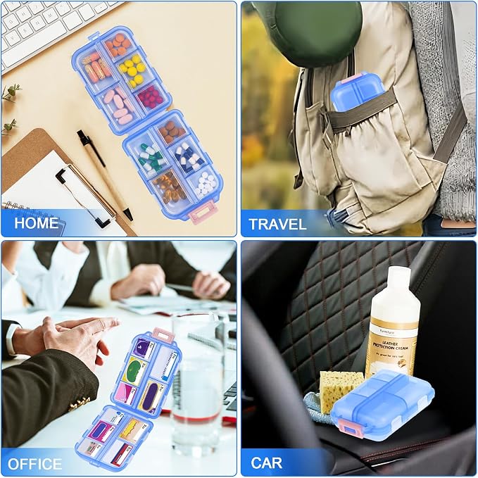 Large Travel Pill Organizer with 189 Stickers, 10 Compartments Travel Medicine Organizer Travel Pill Box Pill Case for Purse Airplane Car Nurse Vacation Essentials (Blue, 1 Pack)