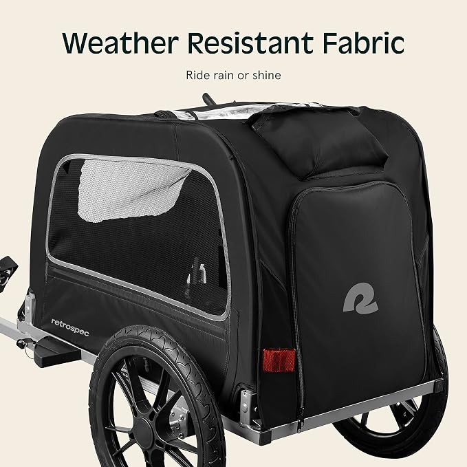 Retrospec Rover Waggin' Pet and Dog Bike Trailer with Weather-Resistant Canopy & Mesh Shield - Foldable Frame, 16in Wheels with Storage Pouch & Internal Safety Leash Supports up to 50 lbs