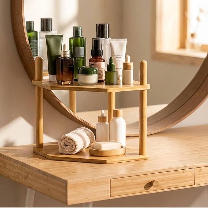 2-Tier Bamboo Corner Shelf,Kitchen Countertop Organizer,Corner Countertop Organizer Shelf, Coffee Bar Organizer,Coffee Bar Accessories,for Kitchen, Pantry, Organizers and Storage