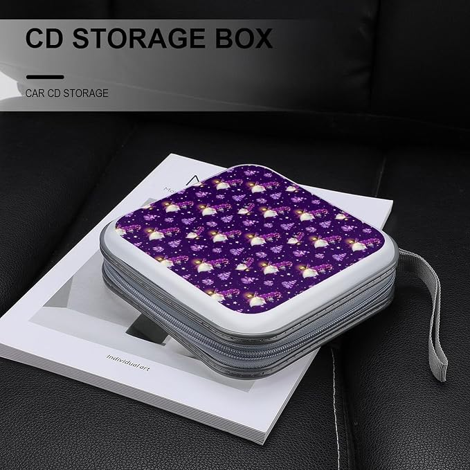 CD Wallet Gnome Purple Protective Disc Cases Storage Binder 40 Capacity | Gnome Purple DVD Case Holder Organizer Portable Hand Strap for Car Office Travel