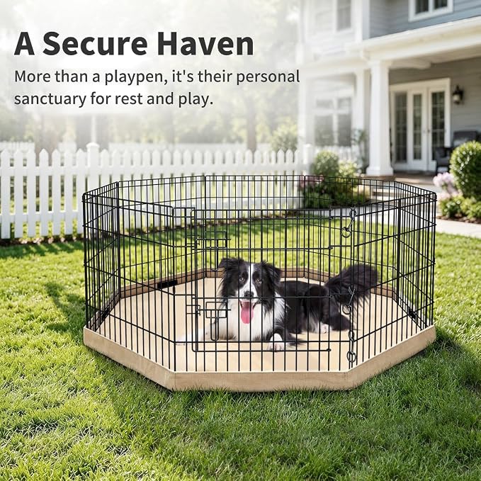 PETIME Foldable Metal Dog Exercise Pen/Pet Puppy Playpen Kennels Yard Fence Indoor/Outdoor 8 Panel 24" W x 24" H with Bottom Pad