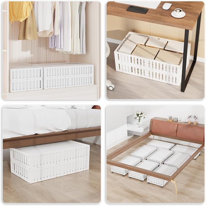 Under Bed Storage with Wheels, 2 Pcs Bamboo Drawers for Clothes and Toy | 360° wheels glide smoothly, Sturdy bamboo frames hold clothes, shoes, bedding and toys. Easy pullout access keeps rooms tidy