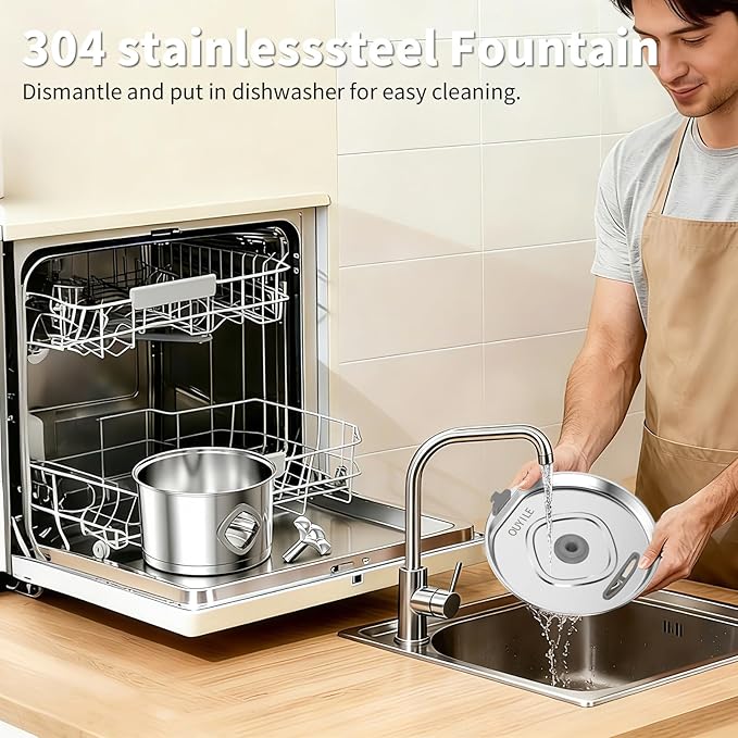 Stainless Steel Cat Water Fountain - Super Quiet Drinking Fountain for Cats 2.8L/95oz,with Flower Kitty Spout and Water Level Window Cat Fountain,Ideal for Multi-pet Homes