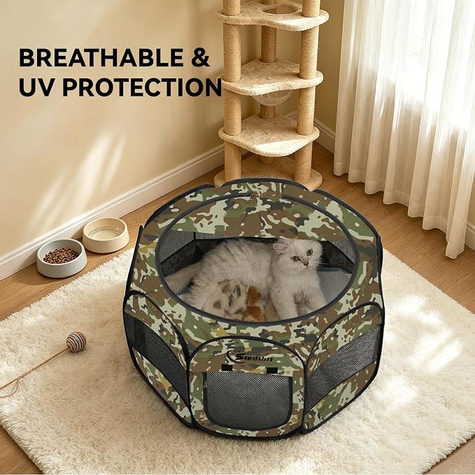Siedihit Playpen for Small Dog Cat, Dogs Tent Crate Cage Indoor | Outdoor, Portable Pop Up Dog Kennel with Carrying Bag for Rabbits (Green Camo, Small)