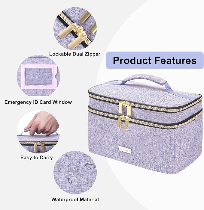 Lexeeco Travel Medicine Pill Bottle Organizer Bag with Portable Small Pouch | Medication Case with Lockable Zipper for Pill,Vitamin,Medicine Storage Box for College Dorm Student,Home,First Aid Bag Empty