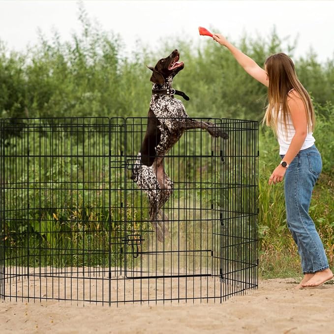Artmalle 36-Inch Dog Playpen with Top Cover, 8-Panel Rustproof Fence | 36-inch rustproof 8-panel dog playpen with 600D Oxford Top cover, tool-free setup and roomy space for indoor or outdoor use.