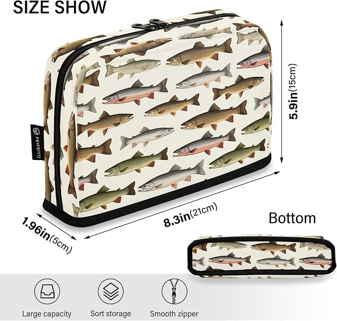 Aslsiy Large Capacity Pencil Case Retro Fish (2) Pencil Pouch for Boys Girls Portable Pen Bag Organizer Standing Makeup Bag for School Office Supplies