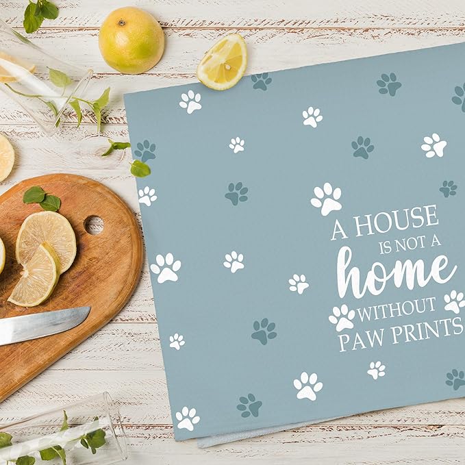 Funny Dog Paw Blue Kitchen Towels, Dog Lovers Gifts for Women Men Hand Towels for Bathroom, Gifts for Pet Lovers Decorative Hand Tea Dish Towels for Kitchen Decor 16x24in