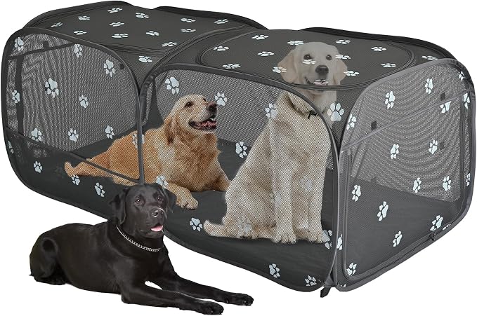 2-in-1 Dog Playpen 73.5''Pop Up Cat Pet Playpen, Assembly-Free Indoor Outdoor Kitten Enclosure, Breathable Cat Cage Portable Puppy Tent Crates,Spacious Kennel for Small Animals, No Confinement Feel(L)