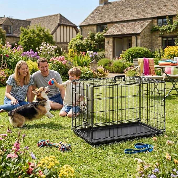 BestPet | Dog Crate | 30" | Black | Foldable Metal Kennel with Single Doors, Secure Slide-Bolt Latches, Leakproof Tray | Portable Dog Cage for Small Breeds | for Travel, Indoor & Outdoor Use