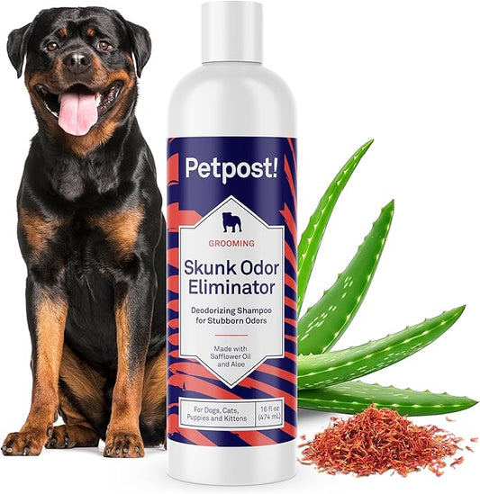 Petpost | Skunk Odor Eliminator Shampoo for Dogs & Cats. Neutralizes Strong Odors. Gentle & Safe Formula. 16 oz