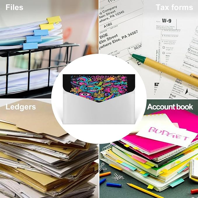 Clear Folders with 6 Pocket Compartments, Lightweight Hippie Eye Hand Trippy Art Documents Folders for College Essentials