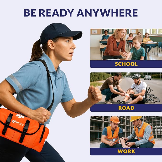MFASCO Complete Emergency Response First Aid Kit Trauma Bag, Orange | 415 Piece Fully Stocked Supplies for Disaster Preparedness | for Business, Schools, Organizations, Groups, Home Safety