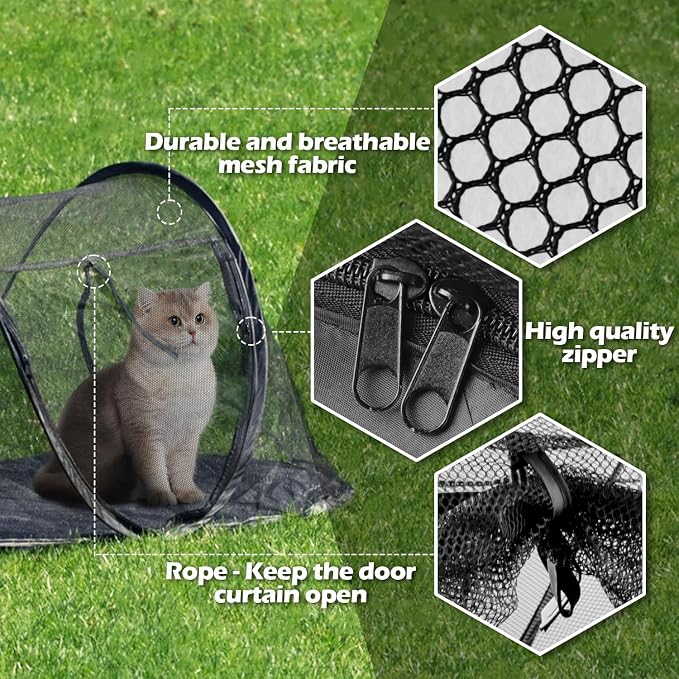 Cat Tent Outdoor, Pet Enclosure Tent Suitable for Cats and Small Animals, Indoor Playpen Portable Exercise Tent with Carry Bag（Black） | Pop Up Catio, Waterproof PE Base, Anti-Bug Mesh, Firm Steel Rods, Kitten Small Animal Travel Yard Gear, Carry Bag