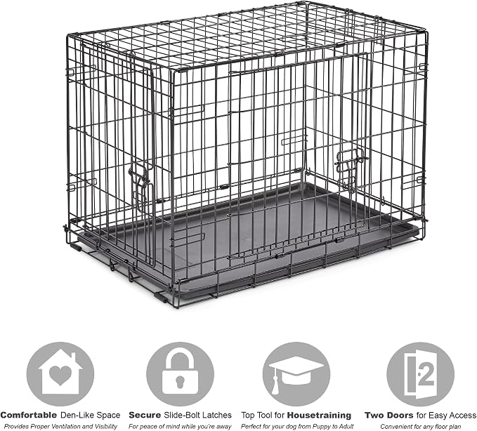 New World by Midwest 30-Inch Double Door Crate, Medium Breeds, 21-40 lbs | Folding Dog Crate, Leak-Proof Tray & Secure Latches, Portable, Durable & Easy to Assemble