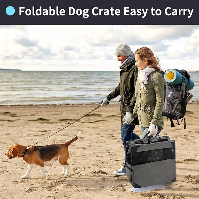 Zikopomi 30 Inch Portable Soft Foldable Dog Crate Dark Grey | 3 Zipper Door, Collapsible Soft Pet Kennel, Foldable Dog Cage, for Small and Medium Dogs, Indoor Outdoor Travel
