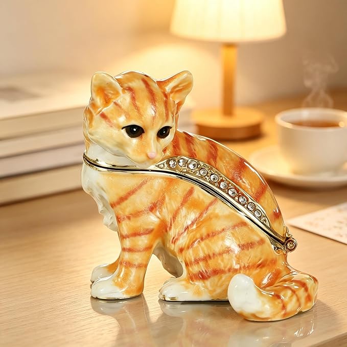 Hand Painted Trinket Box Pet Series Enamel Vintage Jewelry Box Hinged Metal Organizer Decorative Treasure Box