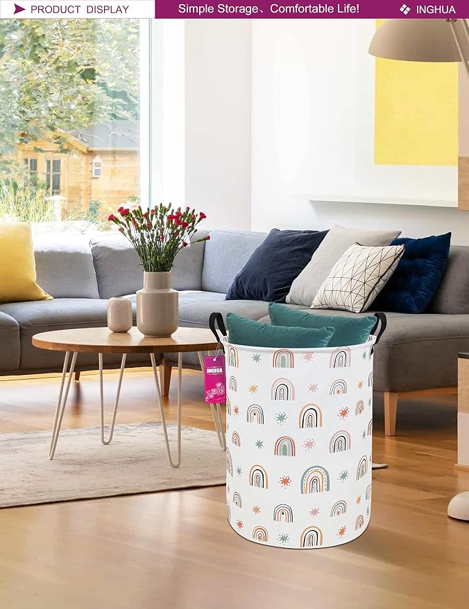 Rainbow Fabric Storage Bin Nursery Organizer Basket | Organizer Bin Dirty Clothes Collapsible Waterproof for College Dorms, Boys and Girls Bedroom,Bathroom