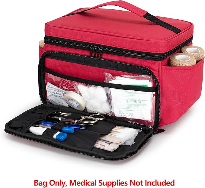 Small Medicine Storage Bag, Empty Family First Aid Kits Case, Red | Emergency Medical Supplies for Home Care, Pill Bottle Organizer, Multifunctional Bag for Medical Use, Dormitory, Travel