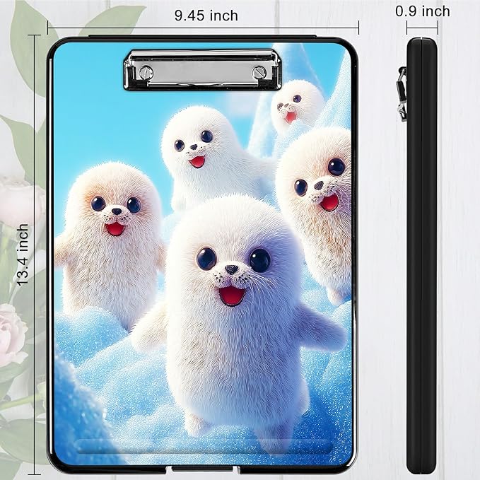 Heavy Duty Storage Clipboard, Slim Nursing Clipboard with Internal Pen Case, Portable File Organizer Case for A4 Letter Size Paper Office Medical Professionals, Snow Sea Lion