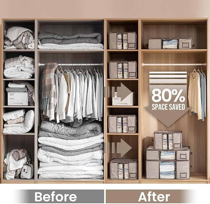 TAILI Under Bed Vacuum Storage Bags for Comforters and Blankets, Save 80% Space, Large Capacity Foldable Cationic Storage Box for Quilts Pillow Blankets Linen, 41" x 17.7" x 6", Jumbo Vacuum Seal