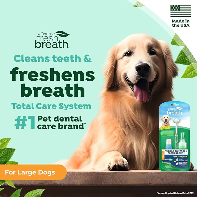 TropiClean Fresh Breath & Tartar Control Total Care System for Large Dogs | Dog Toothpaste & Brush | Dental Gel for Dogs