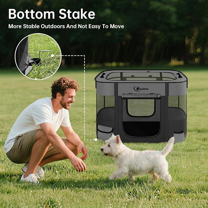Siedihit 28" Dog Playpen,Cat Puppy Pen, Pet Portable Crate Indoor Outdoor | Durable Travel Camping Use,Foldable Dog Kennel Tent Cage for Rabbit Small Animals with Carrying Case(Dark Grey, Small)