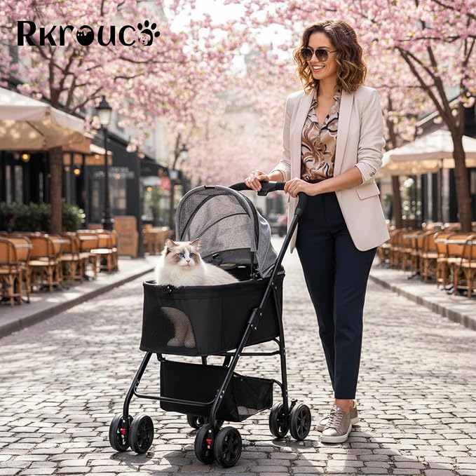 3 in 1 Pet Stroller for Dogs Cats Foldable Jogger with Detachable Carrier