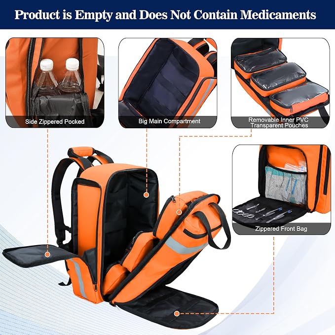 First Aid Bag Empty,EMS,EMT,Emergency Trauma Doctor Bag,First Aid Kit For Car,Home,Hiking,Camping and Travel (Orange)