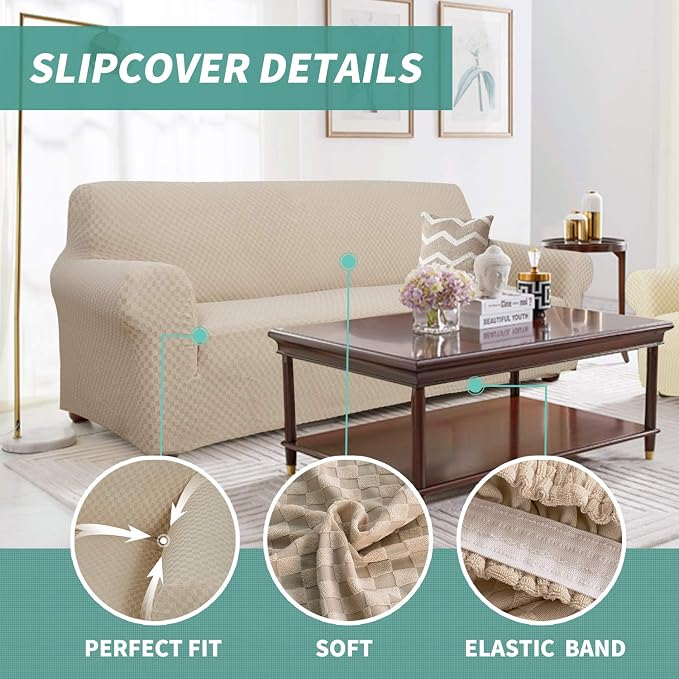 YEMYHOM Couch Cover Latest Jacquard Design High Stretch Extra Large Sofa Covers Pet Dog Cat Proof Oversized Slipcover Non Slip Magic Elastic Furniture Protector (XL Sofa, Khaki)