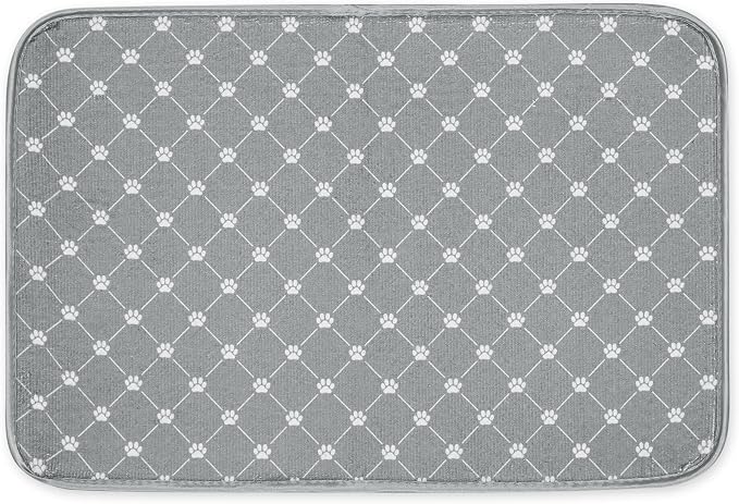 Bone Dry Machine Washable, Ultra Absorbent Pet Mat, 12x18, Gray Trellis Print