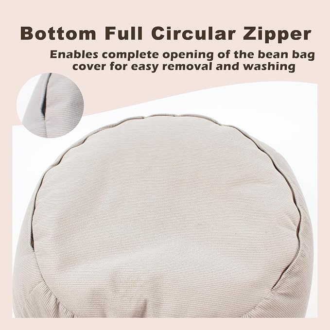 LPMOERA Stuffed Animal Storage Soft Bean Bag Chair Cover No Filler Beige | Skin-Friendly,Portable,Wide Easy-Load Opening,Hidden Zipper,Decorative Organizer