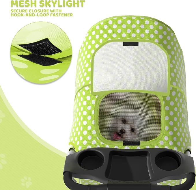 Magshion 3-Wheel Pet Stroller for Small/Medium Dogs & Cats, Up to 33lbs | Foldable Travel Jogger w/ Breathable Mesh Cover, Lightweight Design, Safety Tethers, Cup Holder & Storage Basket