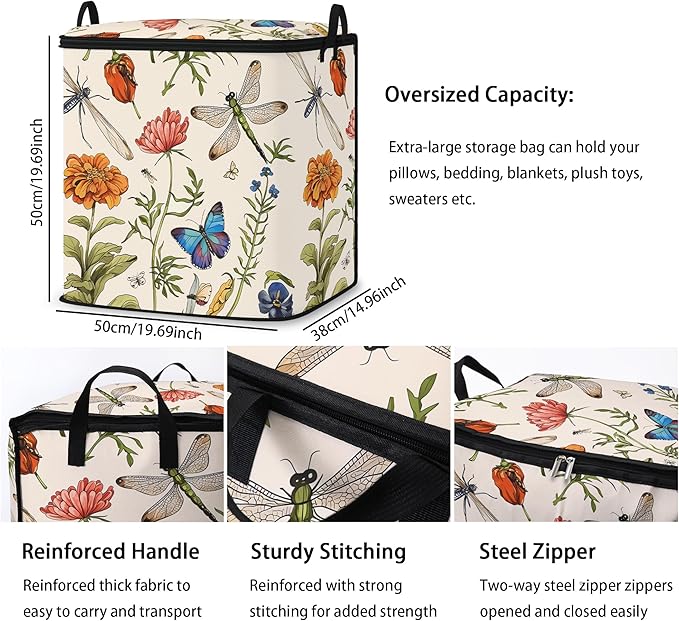 2pcs storage bags for bedding,blanket organizer with zipper 95L | king comforter sheet quilt duvet sweater pillow clothes storage for closet,moving essentials containers with portable handles