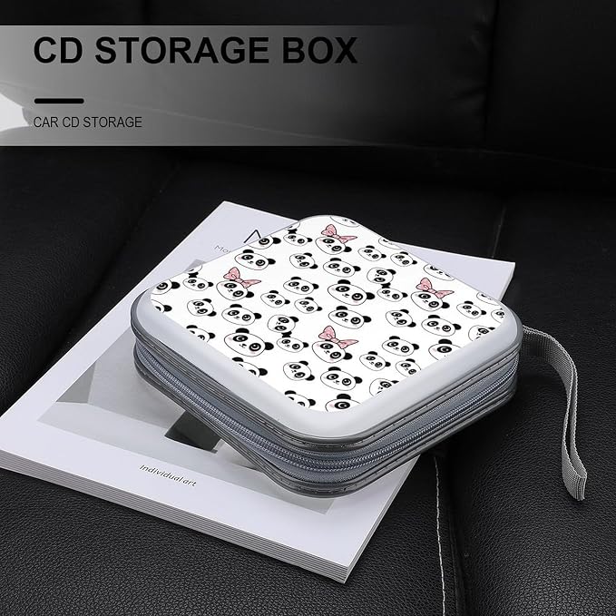Portable CD Holder Case with Strap Pandas Animal, 40-Capacity Hard Plastic Storage Binder, Protective Wallet for Car Office Travel