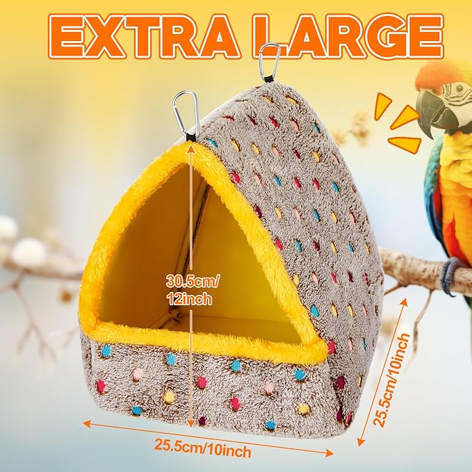 10x10x12in Extra Large Winter Warm Bird Hammock for Cage, Hanging Bird Bed with Support Board, Comfortable Sleeping Hammock House Hut Gift for Parrot Parakeet(Gray Polka Dot Style)