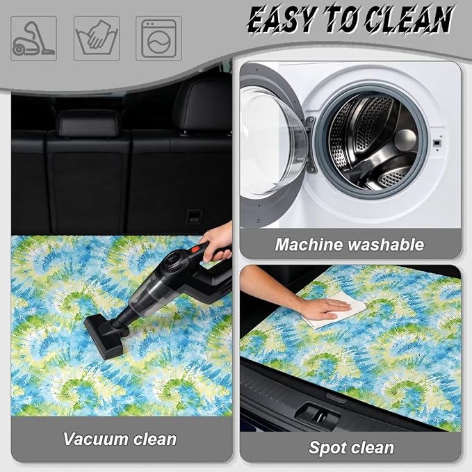 Howilath Green Spiral Tie Dye Trunk Liner Car Trunk Mat All Weather SUV Cargo Liner, Trunk Mats for Cars Durable Rear Trunk Mat, Non-Slip Universal Vehicle Interior Protection