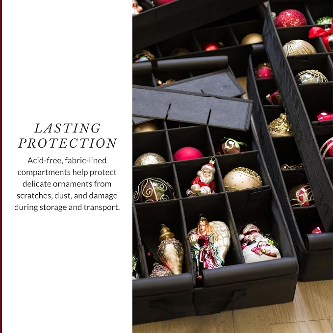 Balsam Hill Deluxe Rolling Ornament Chest - 120pc Christmas Decoration Storage with Dividers & Trays