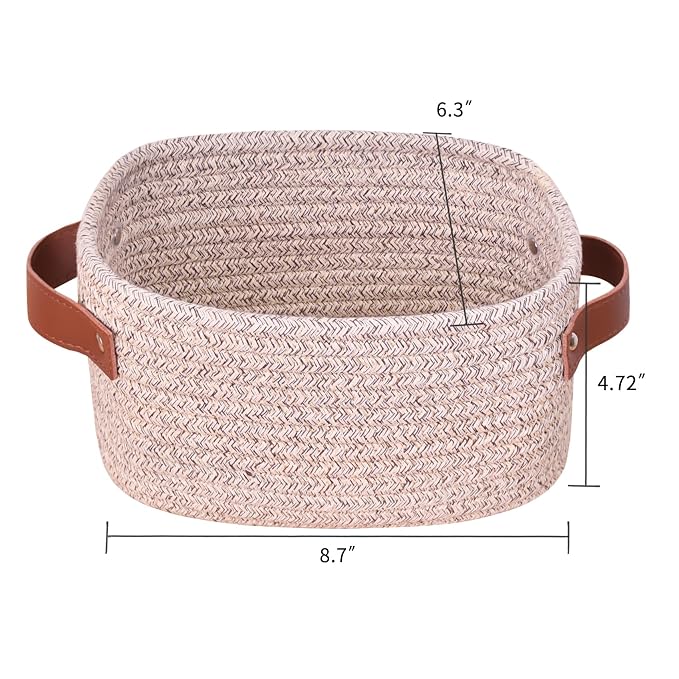 ABenkle Small Storage Basket, Mini Baskets with Handle, Cute Cotton Woven Baskets for Shelves, Boho Decorative Toy Storage Bin for Nursery, Spa, Empty Gift Basket - XS, Mixed Brown
