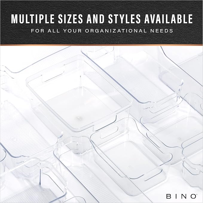 BINO | The SOHO Collection Plastic Storage Bins, X-Small - 4 Pack, Clear | Pantry and Fridge Organizer Containers, Kitchen Cabinet and Medicine Cabinet Bins