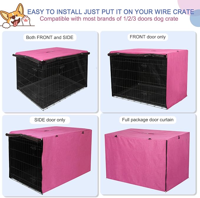 Deblue Dog Crate Cover, Durable Polyester Indoor Pet Kennel Cover | Fit for 1 2 Doors Standard Wire Cage 30.0"L x 19.0"W x 21.0"H Pink