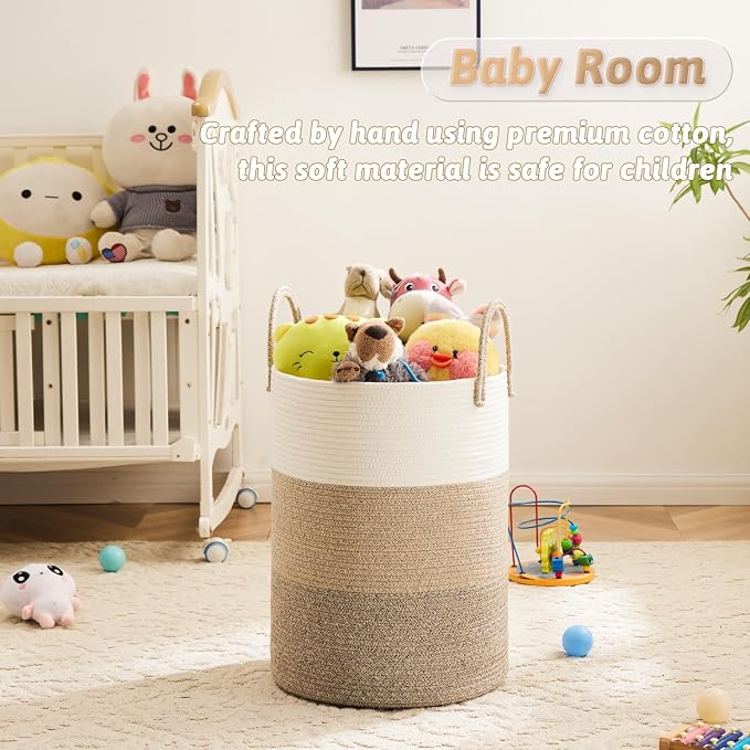 Artfeel Laundry Basket,Woven Cotton Rope Laundry Hamper,40L for Decorative Storage of Dirty Clothes,Toys and Blankets in Bathroom,Bedroom and Living Room