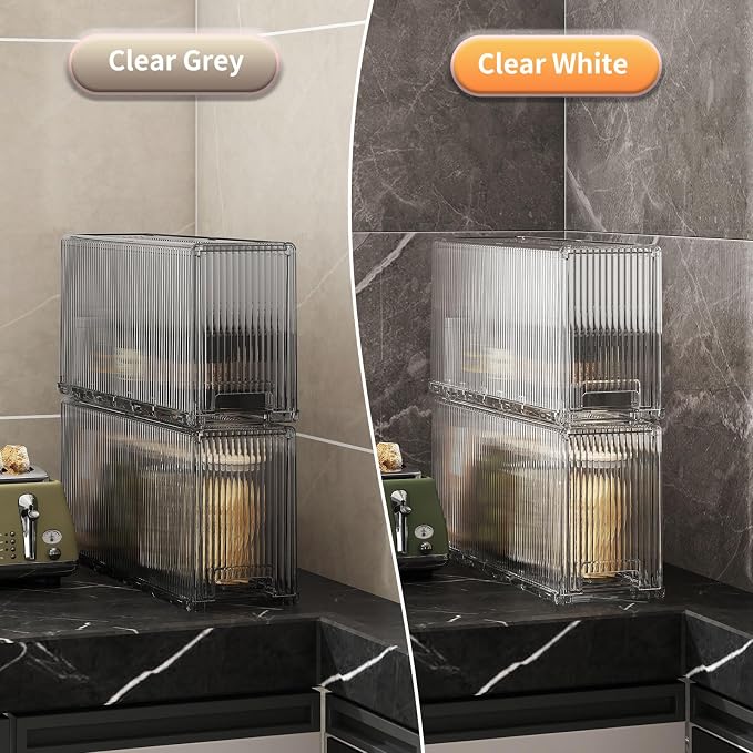 KHNR Slim 2 Tier Kitchen Spice Rack Shelf Organizer with Wheels, Narrow Gap Storage Cabinet for Bottles, Cans & Seasoning Jars, Food Grade PET, Perfect for Refrigerator Side or Pantry, Clear White