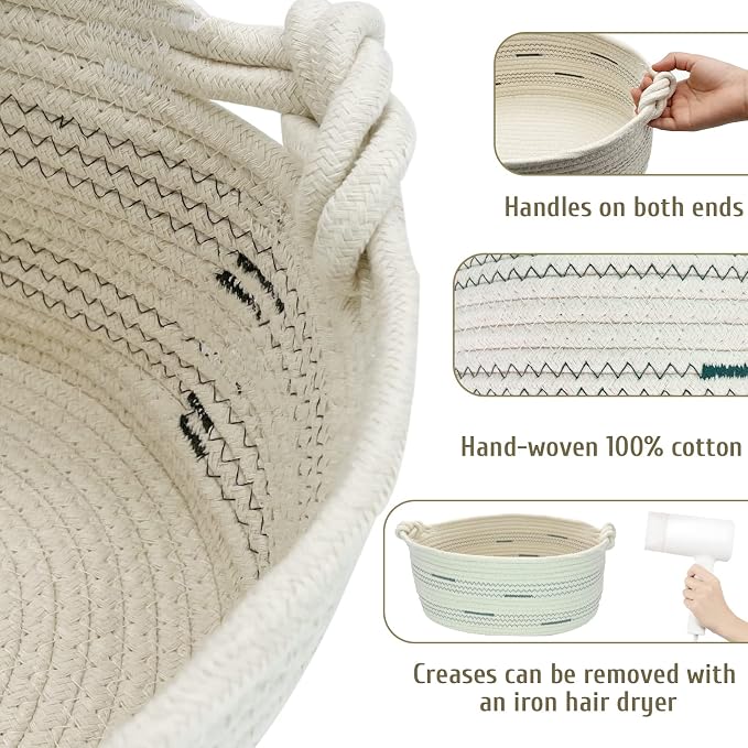 Fhiny Cotton Rope Dog Toy Basket with Handle Puppy Toys Storage Bin Small Woven Rectangle Diapers Pet Kitty Bed Perfect for Carry Pet Chew Toys Blankets Leashes Doggie Stuff - Beige L