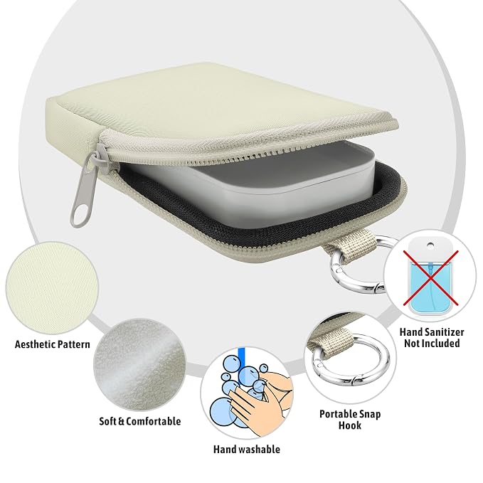 Hand Sanitizer Holder, White Spray Case Zippered Pouch | Keychain, Travel Size, Cute Fashion Accessory with Snap Hook, for Glow Mist and Power Mist 1FL OZ, Mini Small Pocket Clip on