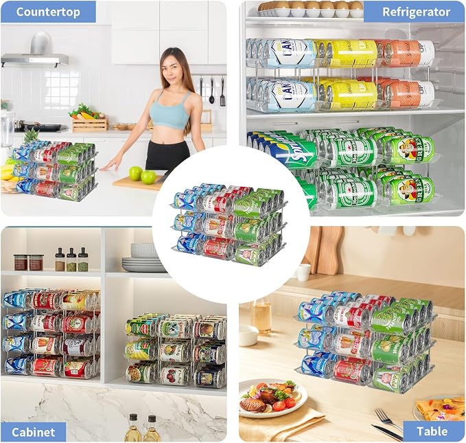 Jsyrjing 2 Pack 3-Tier Can Organizer for Pantry, Stackable Can Storage Rack | Modular Canned Food Organizer, Soda Can Organizer & Can Holder for Pantry, Cabinet and Counter Storage, Holds Food Cans