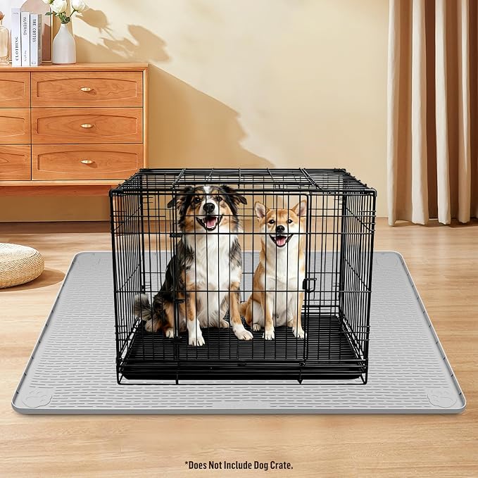 Silicone Dog Bed Mat 50"x 35" Crate Mat for Dog Cages, Dark Grey | Extra Large Kennel Mat with Raised Edge, Washable, Leakproof, Waterproof Dog Mat for Crate, Dog Floor Mat to Protect Floors