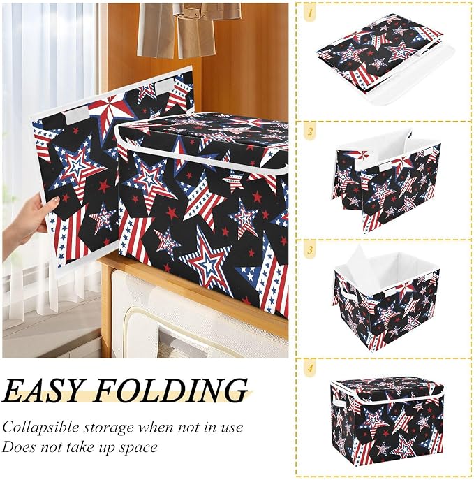 American Star Fabric Storage Bins Organizer Cubes and Carrying Handle | Decorative Storage Boxes, Foldable & Stackable, Dust-Proof Flip Top, Reinforced Handles, For Home & Dorm, Clothes & Toy Box