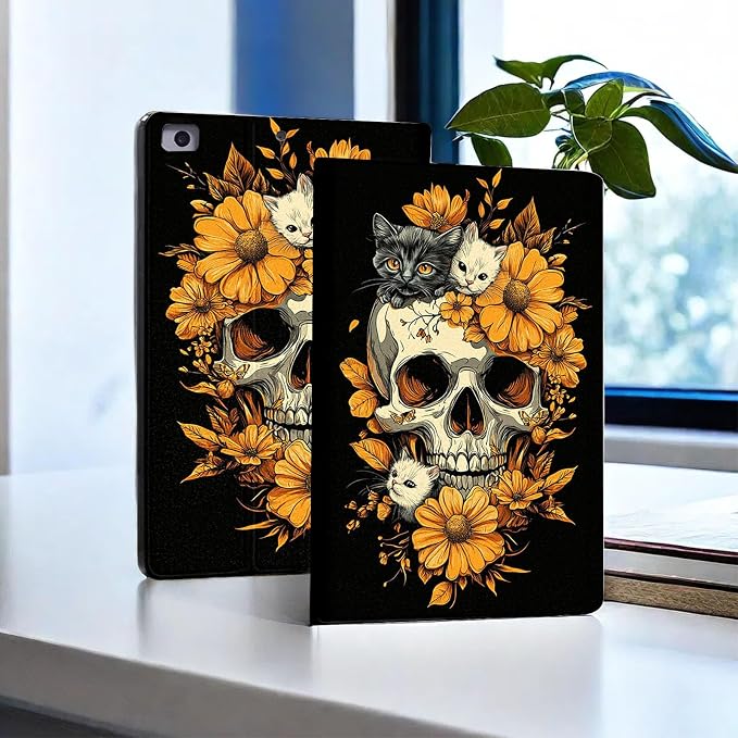 for Microsoft Surface Pro 11/10/9-13" 2024/2022 Tablet Case,Auto Wake/Sleep,Adjustable Stand Protective Cover - Skull Cat