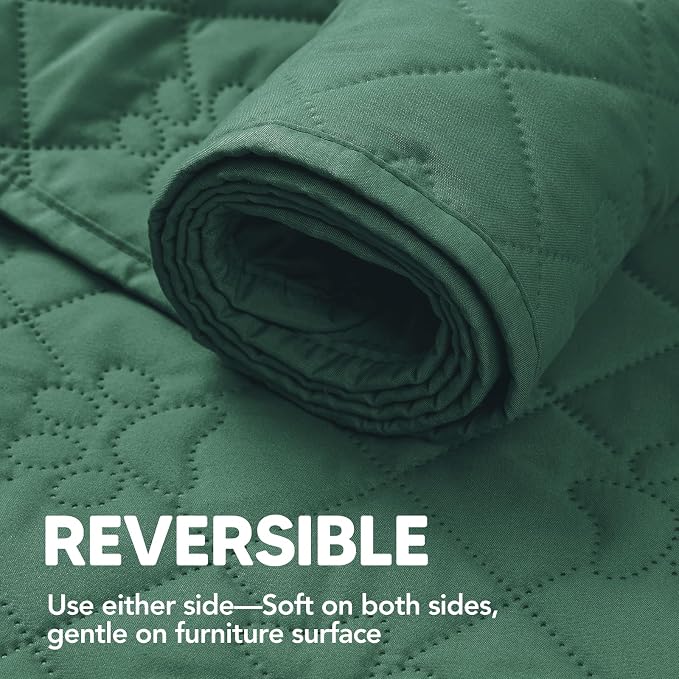 PAWFINITY Waterproof 4 Seat Couch Covers for Dogs, Pet Blanket for Sofa | Paw Print Quilted, Hair Resistant, Anti Cat Scratch, Washable Furniture Protector for 4 Seater Cushion, 35x96 Inch, Green